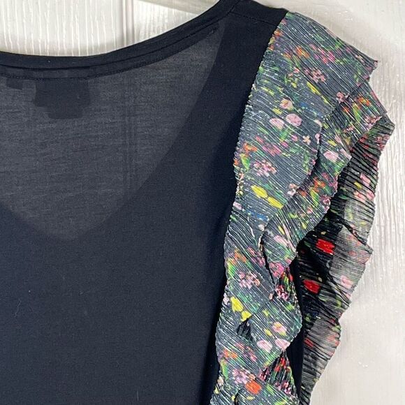 Anthropologie Vanessa Virginia Flutter Sleeve Top Sz XS Black Floral Ruffle - Picture 11 of 15
